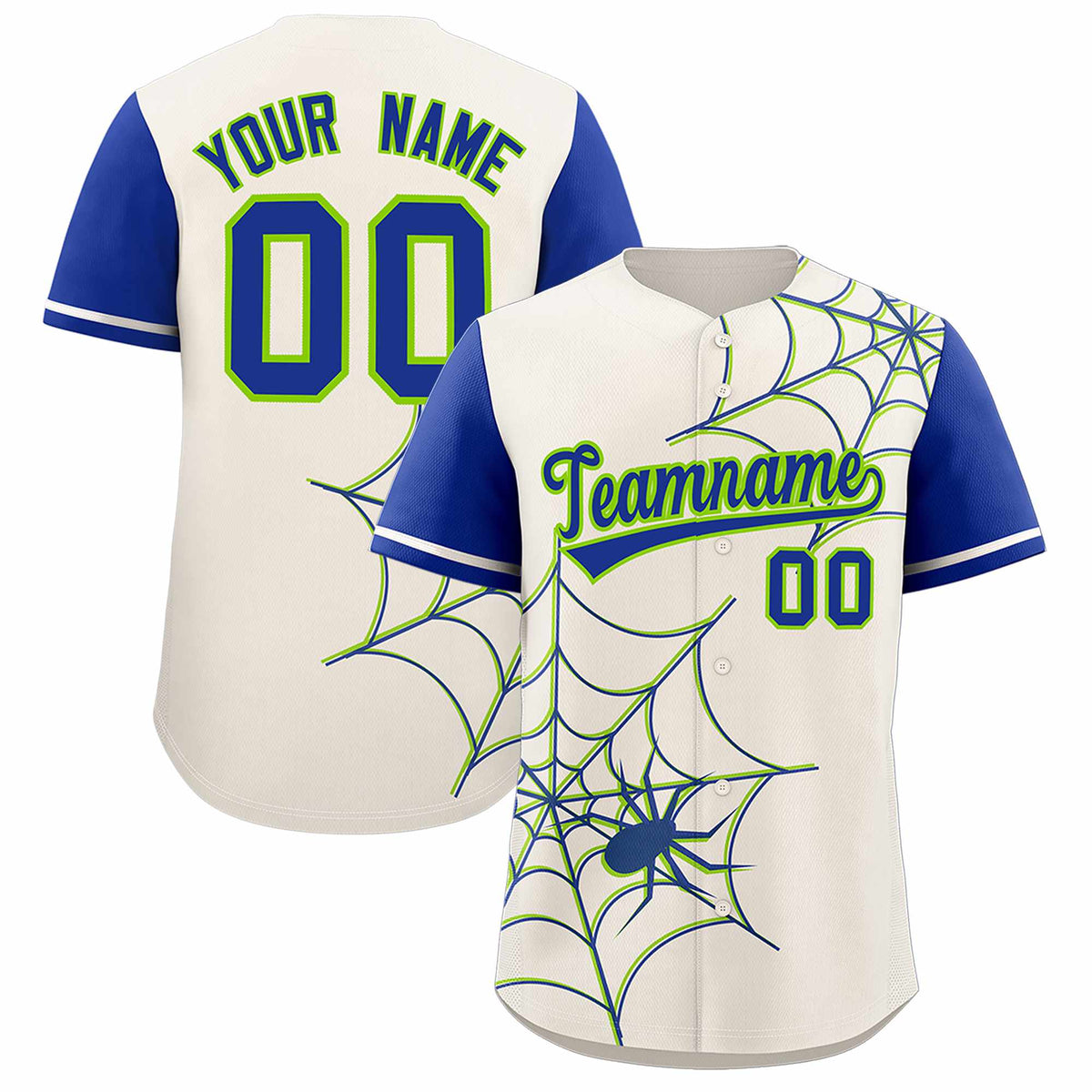 Custom Cream-Royal Spider Web Pattern Raglan Sleeves Authentic Baseball Jersey | KXKSHOP
