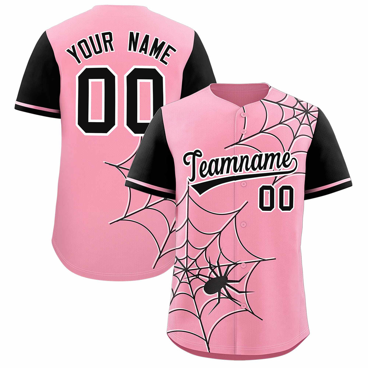 Custom Light Pink-Black Spider Web Pattern Raglan Sleeves Authentic Baseball Jersey | KXKSHOP