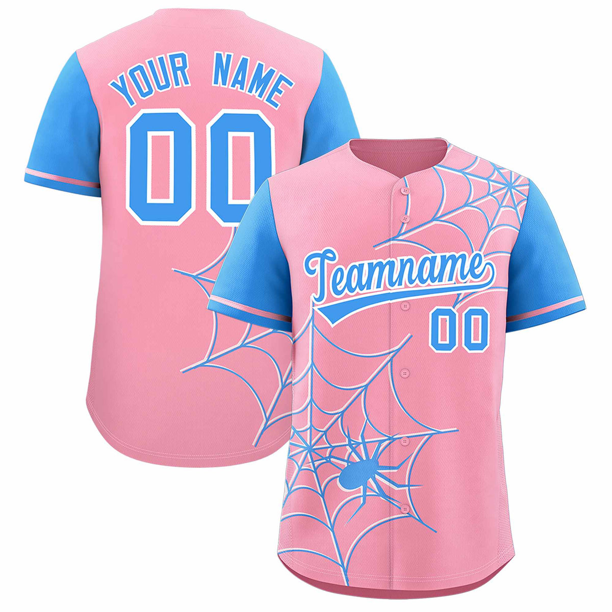 Custom Light Pink-Powder Blue Spider Web Pattern Raglan Sleeves Authentic Baseball Jersey | KXKSHOP