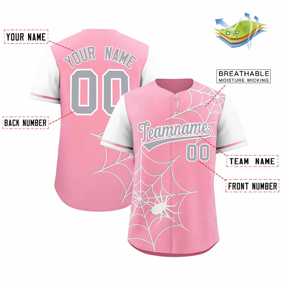 Custom Light Pink-White Spider Web Pattern Raglan Sleeves Authentic Baseball Jersey | KXKSHOP