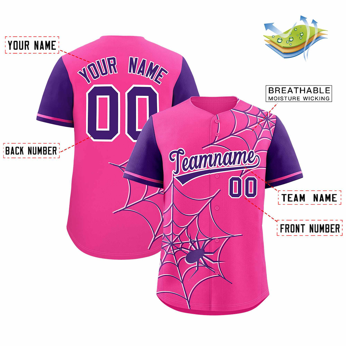 Custom Pink-Purple Spider Web Pattern Raglan Sleeves Authentic Baseball Jersey | KXKSHOP