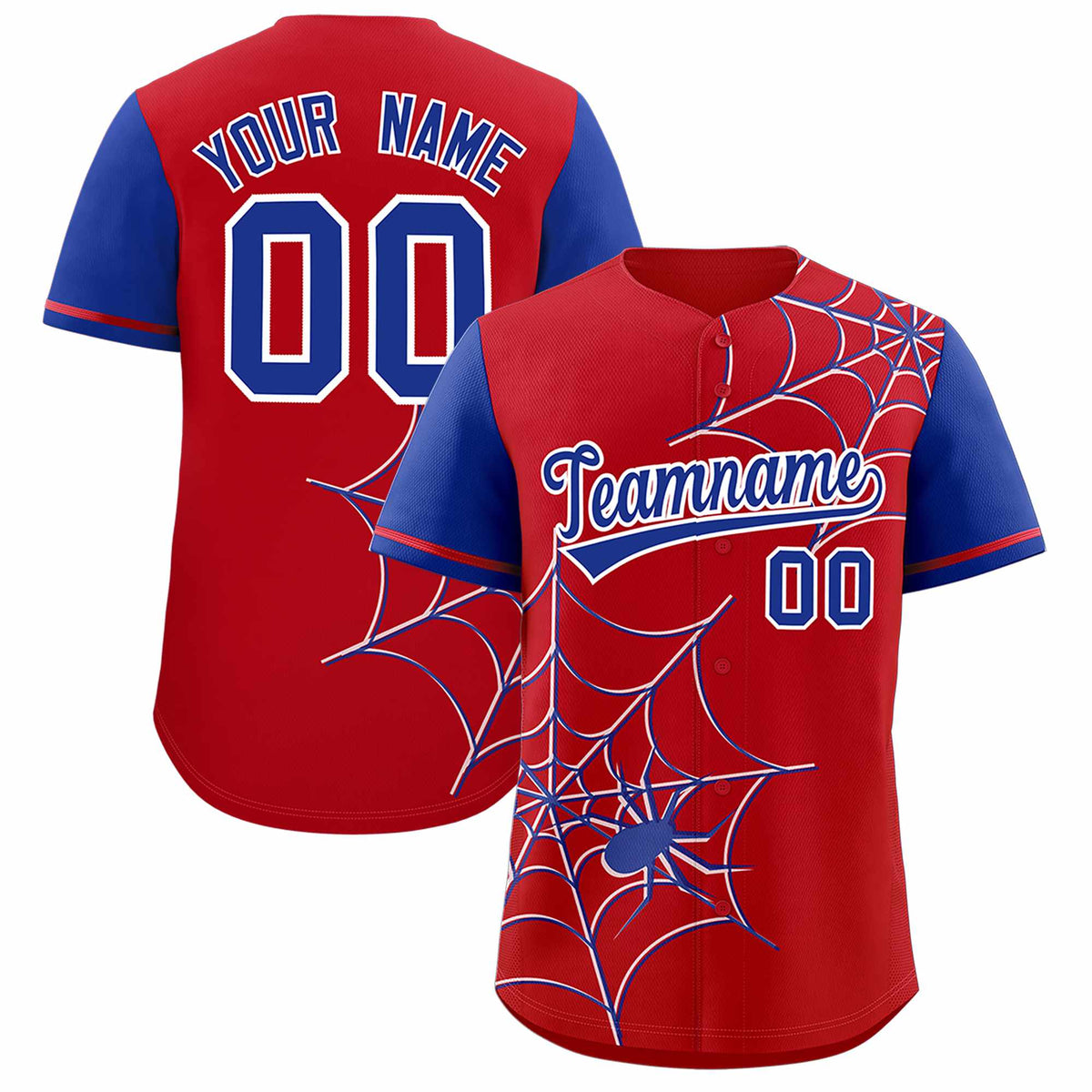 Custom Red-Royal Spider Web Pattern Raglan Sleeves Authentic Baseball Jersey | KXKSHOP