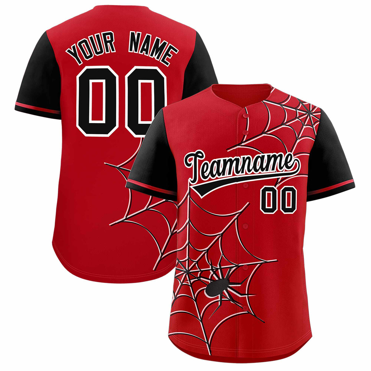Custom Red-Black Spider Web Pattern Raglan Sleeves Authentic Baseball Jersey | KXKSHOP