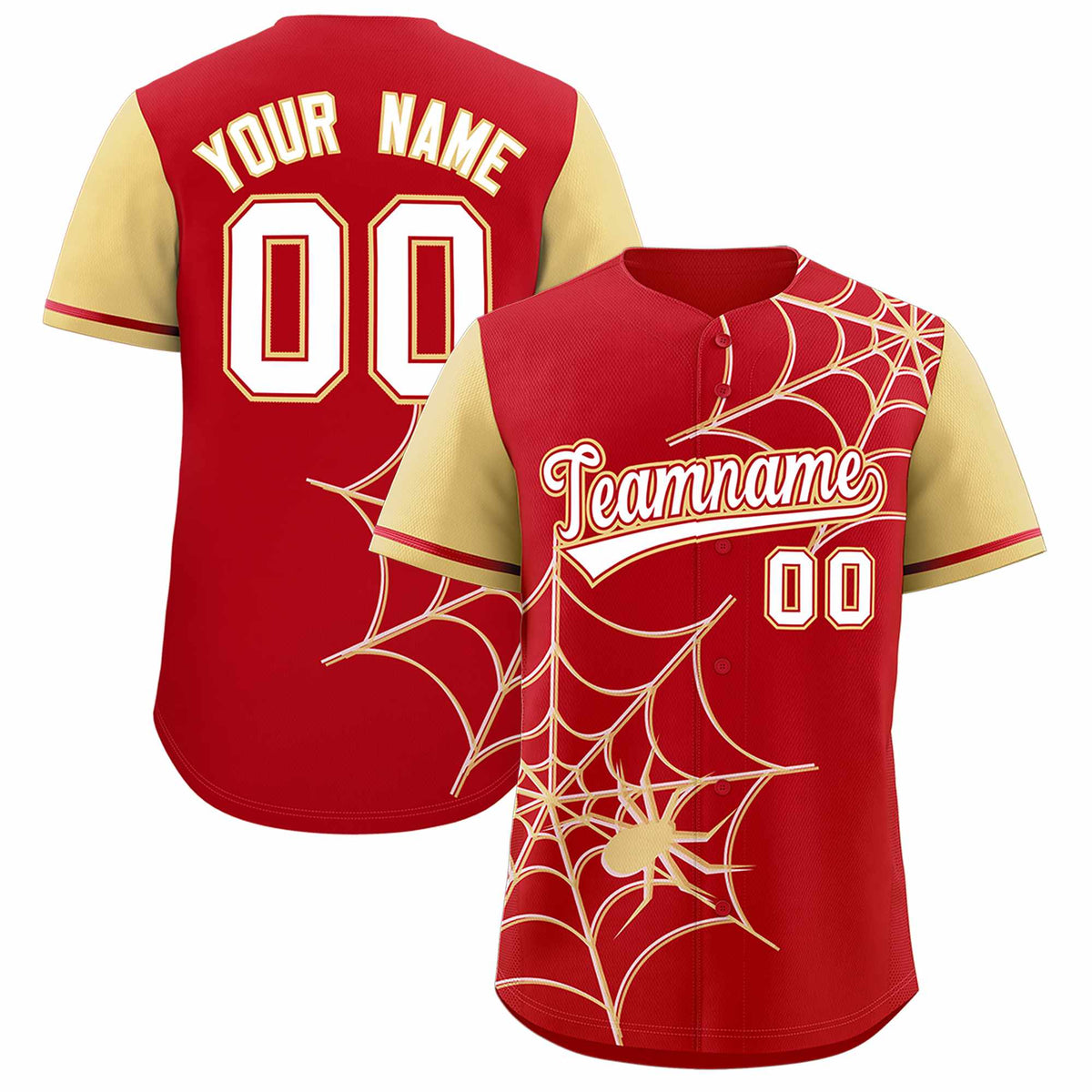 Custom Red-Khaki Spider Web Pattern Raglan Sleeves Authentic Baseball Jersey | KXKSHOP