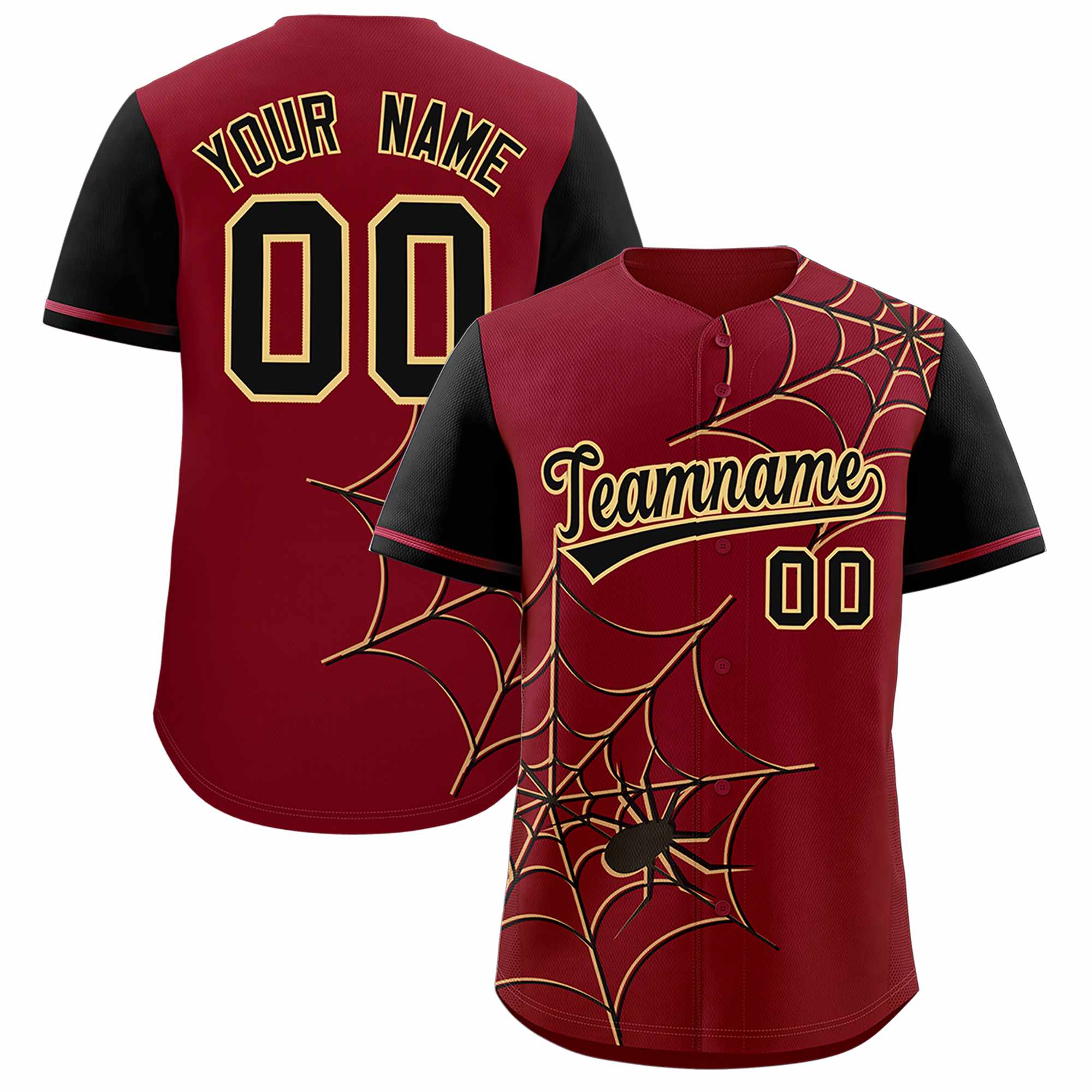 Custom Crimson-Black Spider Web Pattern Raglan Sleeves Authentic Baseball Jersey | KXKSHOP