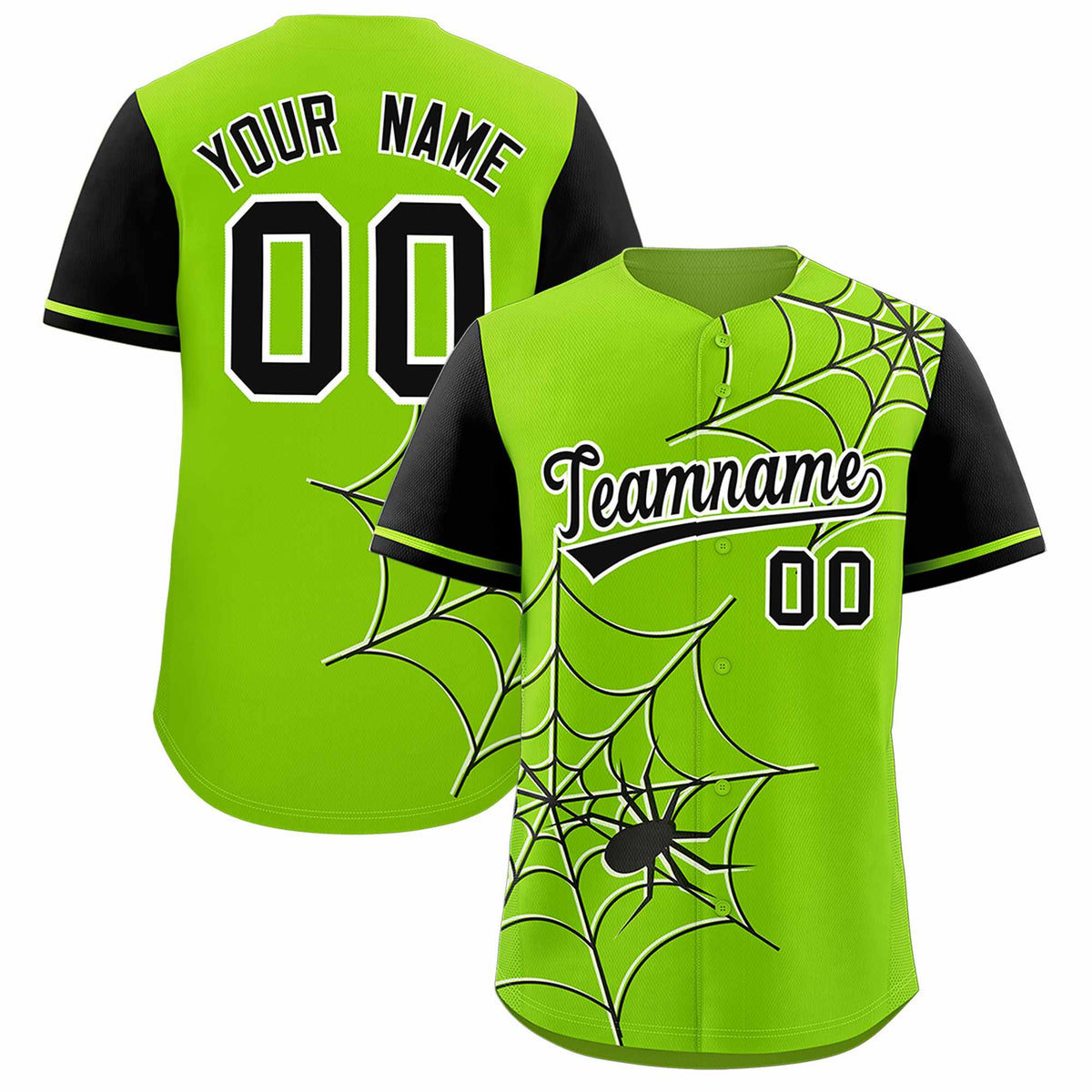 Custom Neon Green-Black Spider Web Pattern Raglan Sleeves Authentic Baseball Jersey | KXKSHOP