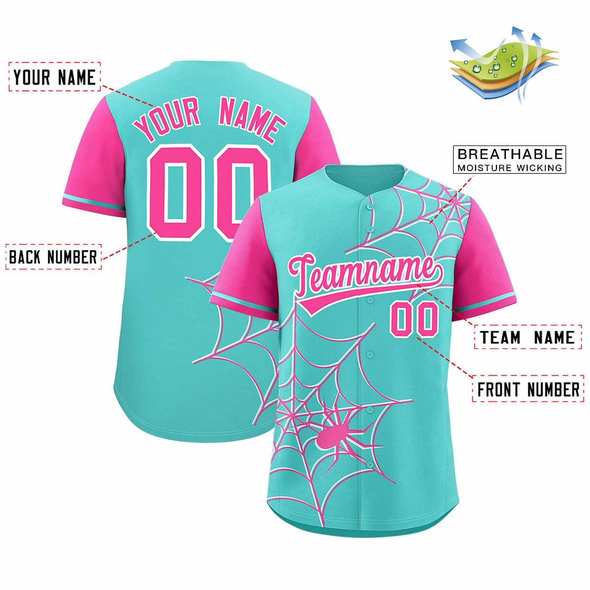 Custom Bright Green-Pink Spider Web Pattern Raglan Sleeves Authentic Baseball Jersey | KXKSHOP