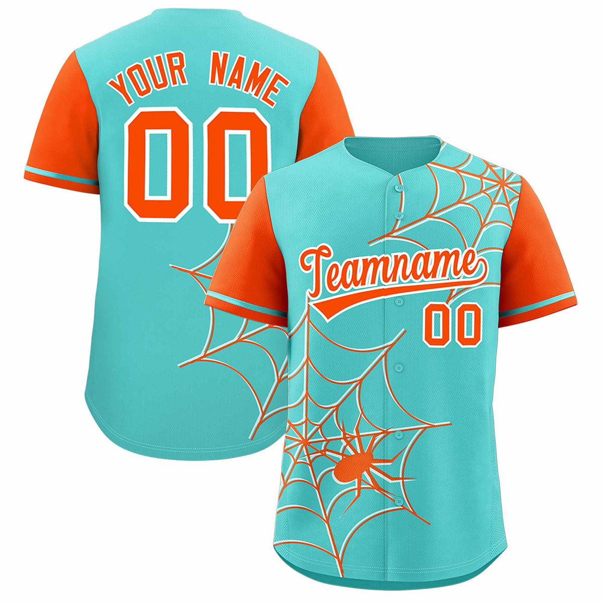 Custom Bright Green-Orange Spider Web Pattern Raglan Sleeves Authentic Baseball Jersey | KXKSHOP