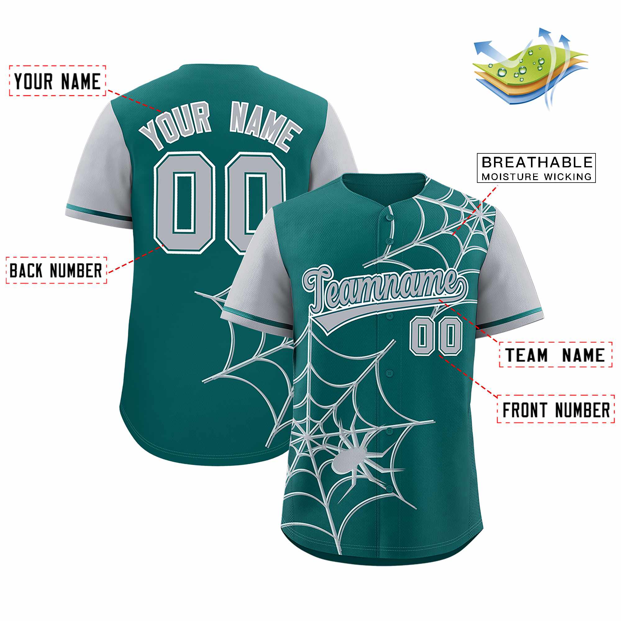 Custom Aqua-Gray Spider Web Pattern Raglan Sleeves Authentic Baseball Jersey | KXKSHOP