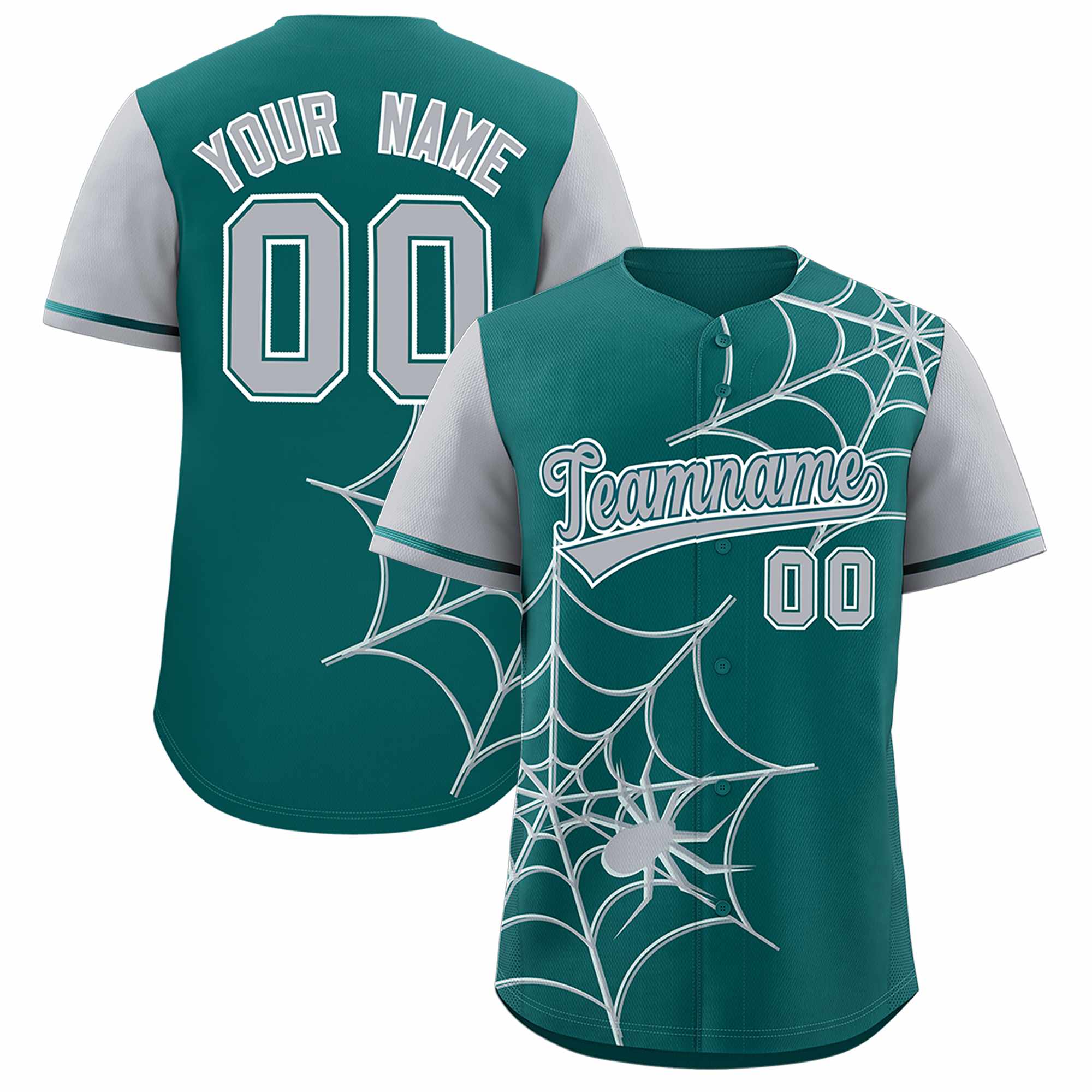 Custom Aqua-Gray Spider Web Pattern Raglan Sleeves Authentic Baseball Jersey | KXKSHOP