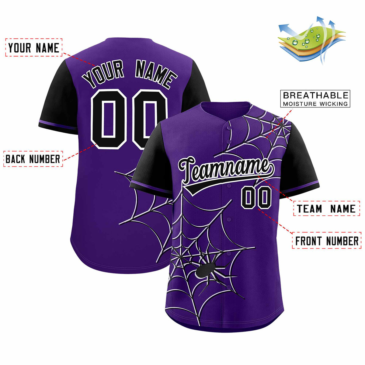 Custom Purple-Black Spider Web Pattern Raglan Sleeves Authentic Baseball Jersey | KXKSHOP