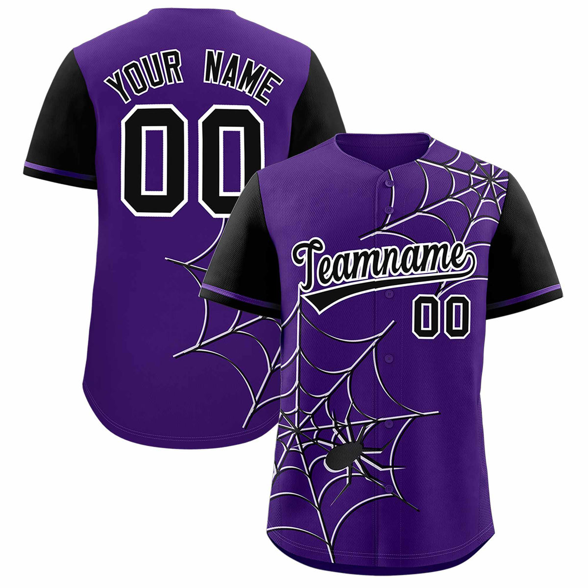 Custom Purple-Black Spider Web Pattern Raglan Sleeves Authentic Baseball Jersey | KXKSHOP