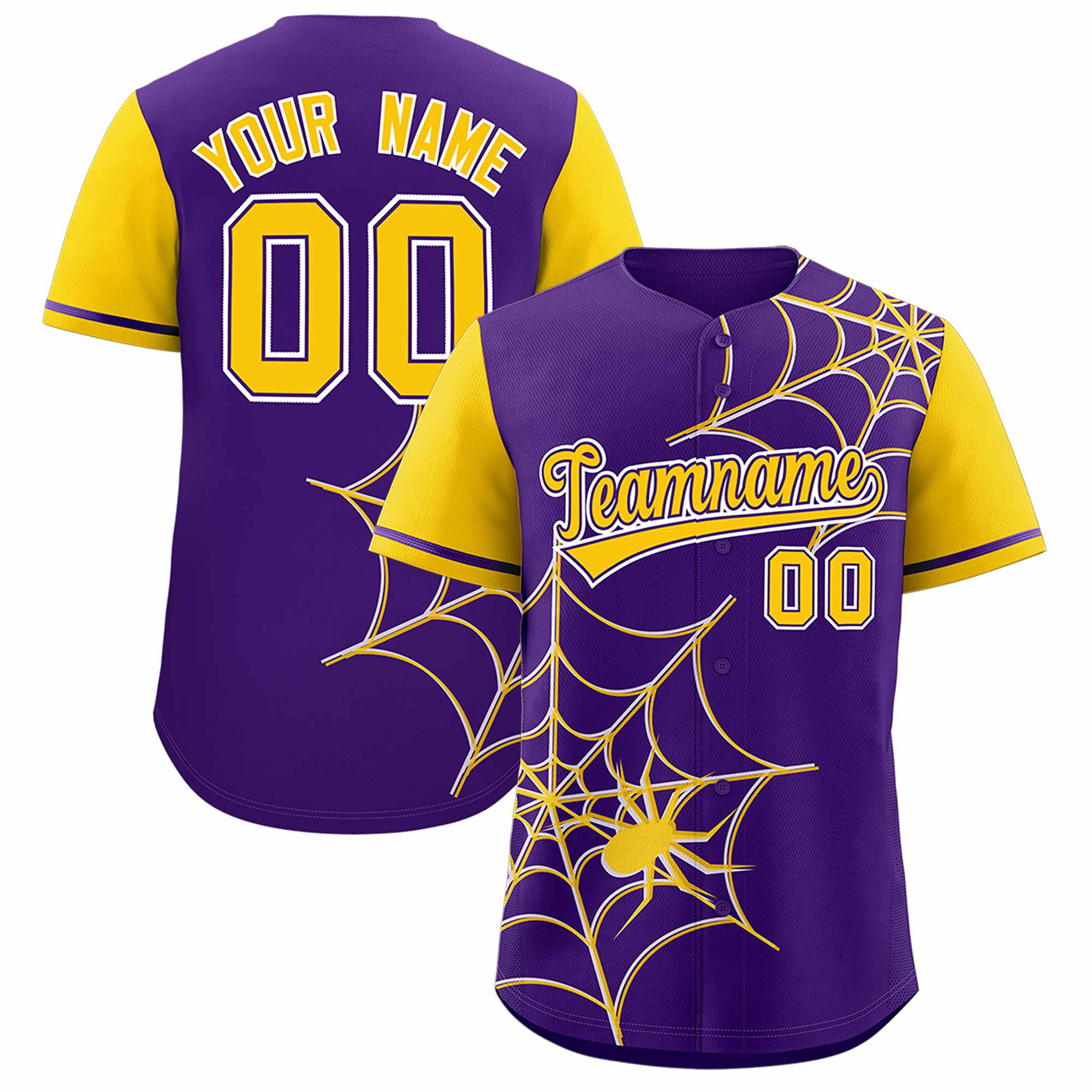 Custom Purple-Gold Spider Web Pattern Raglan Sleeves Authentic Baseball Jersey | KXKSHOP