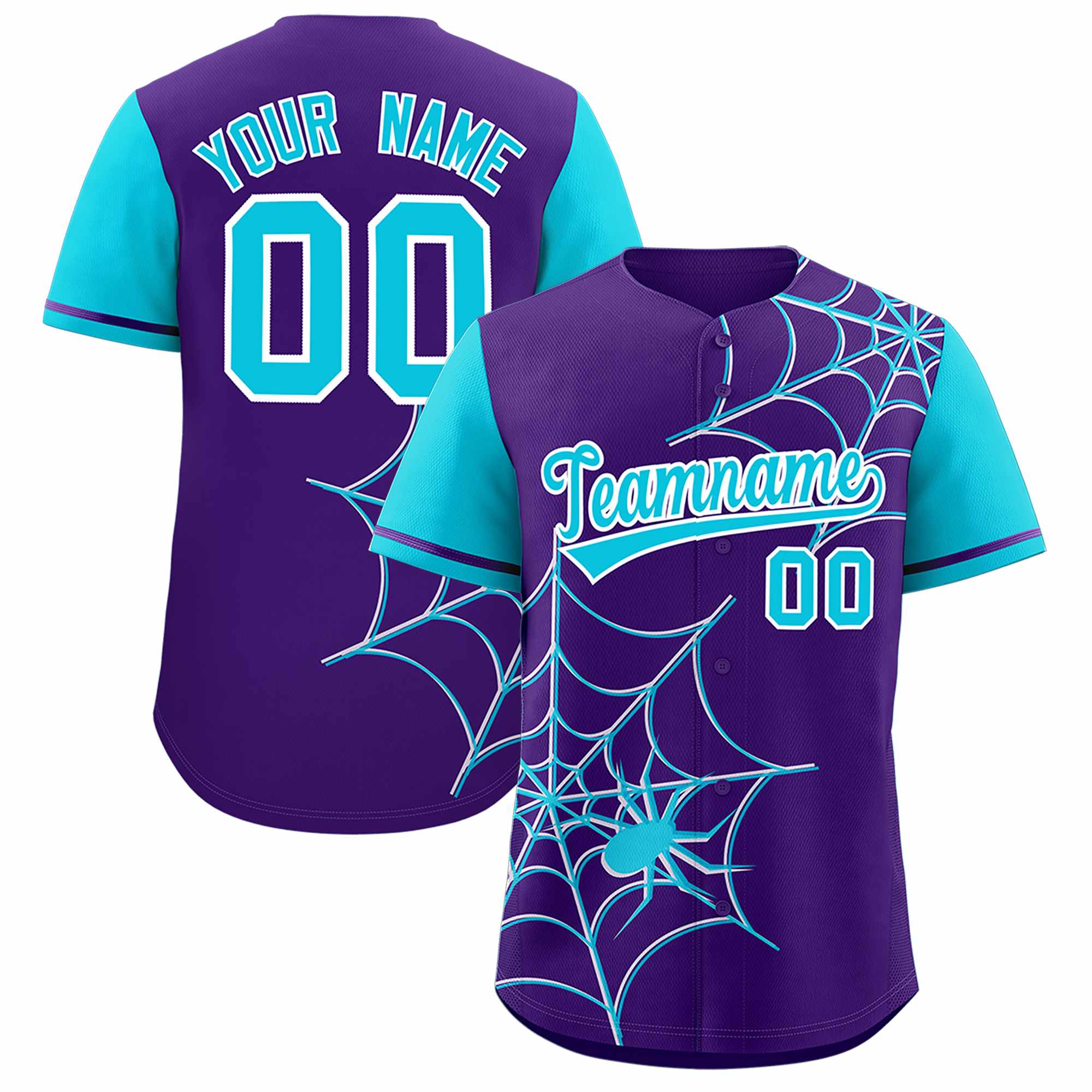 Custom Purple-Sky Blue Spider Web Pattern Raglan Sleeves Authentic Baseball Jersey | KXKSHOP