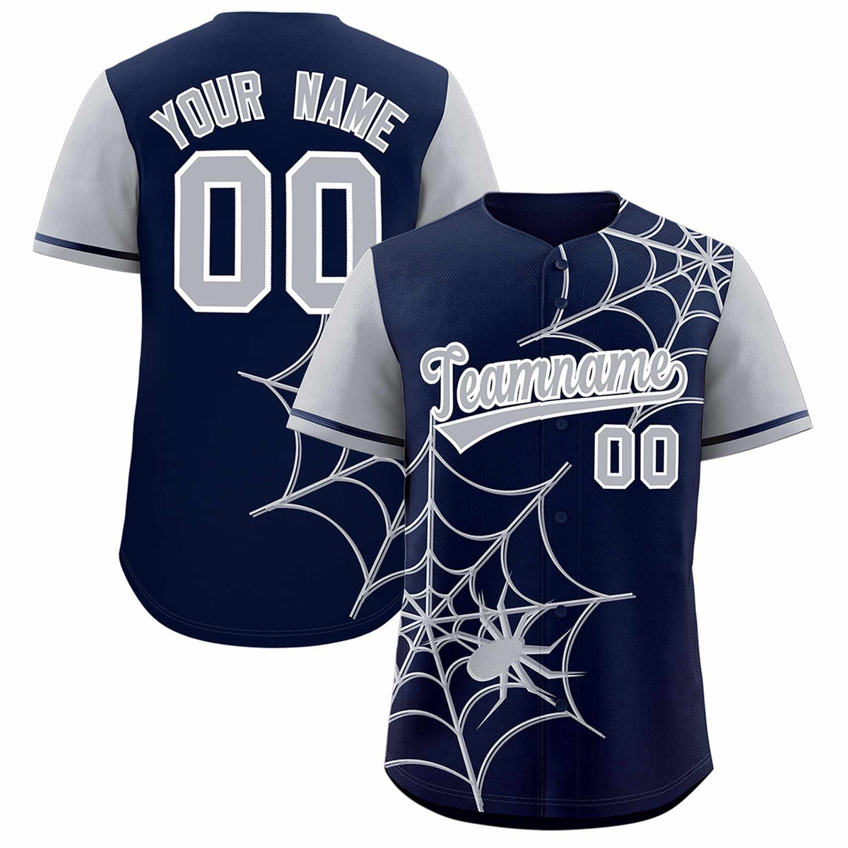 Custom Navy-Gray Spider Web Pattern Raglan Sleeves Authentic Baseball Jersey | KXKSHOP