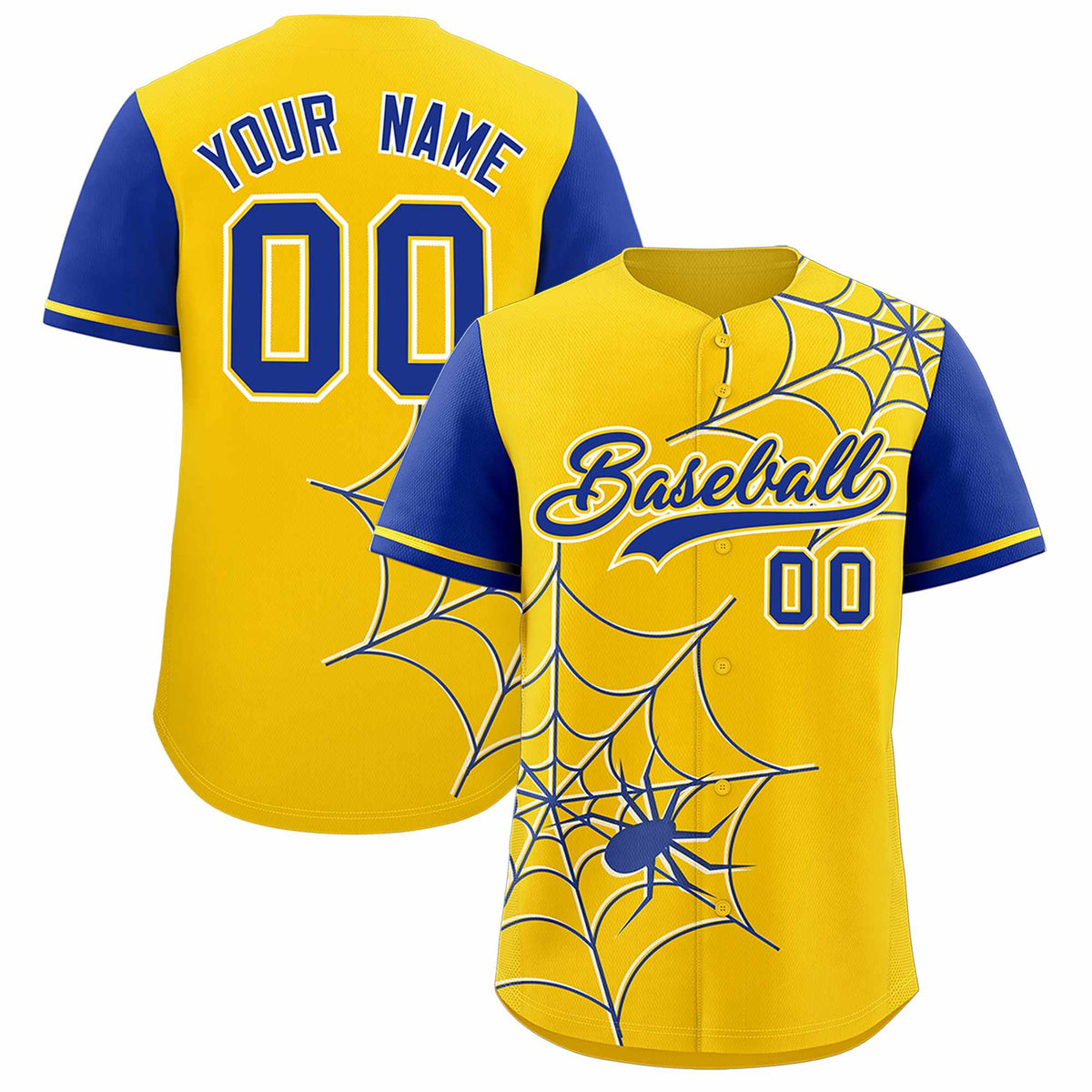 Custom Gold-Royal Spider Web Pattern Raglan Sleeves Authentic Baseball Jersey | KXKSHOP
