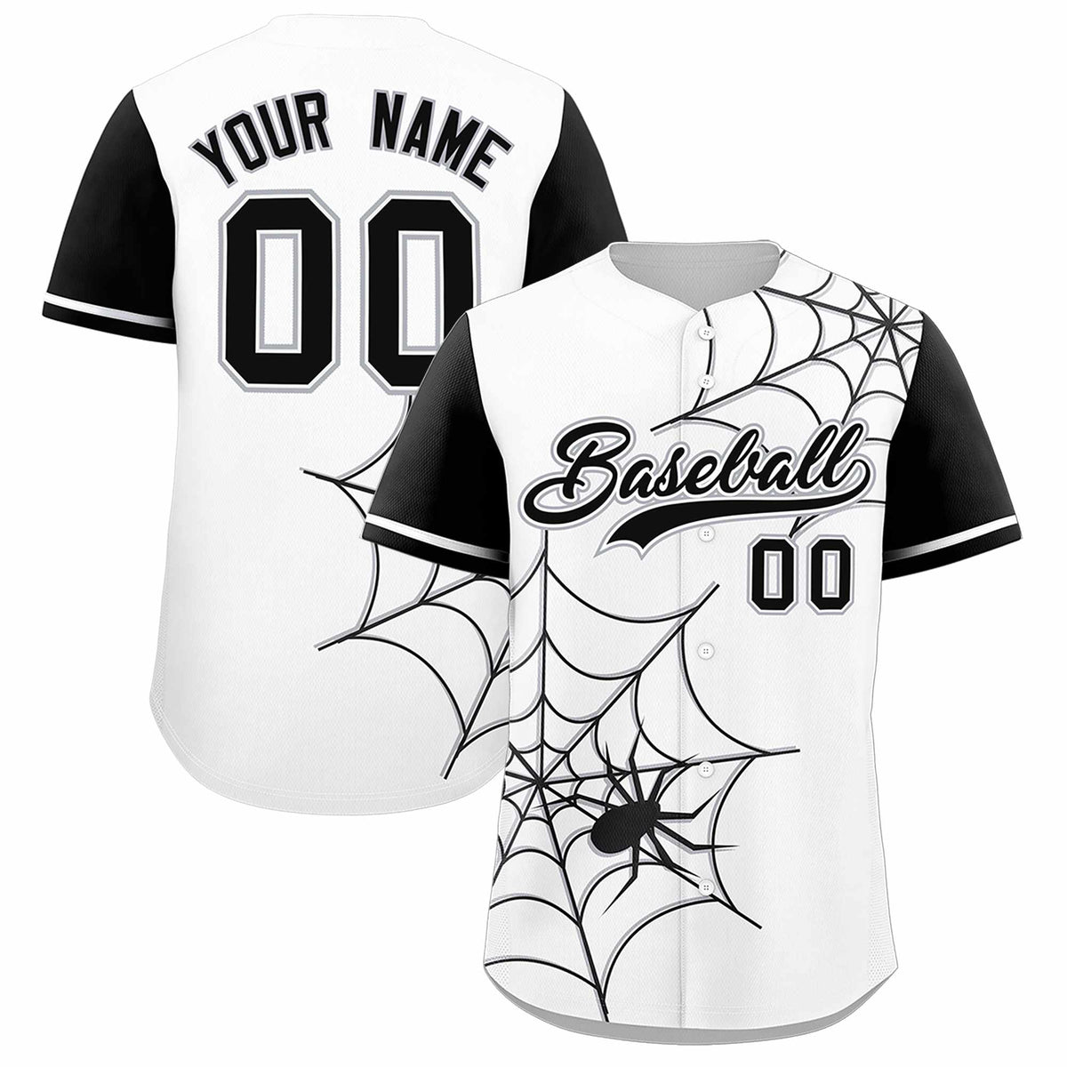 Custom White-Black Spider Web Pattern Raglan Sleeves Authentic Baseball Jersey | KXKSHOP