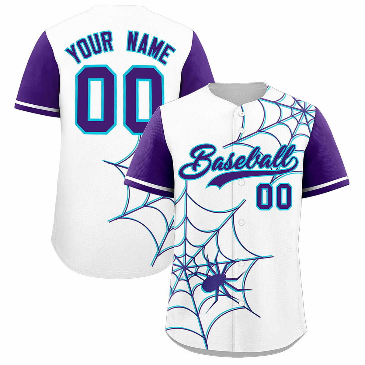 Custom White-Purple Spider Web Pattern Raglan Sleeves Authentic Baseball Jersey | KXKSHOP