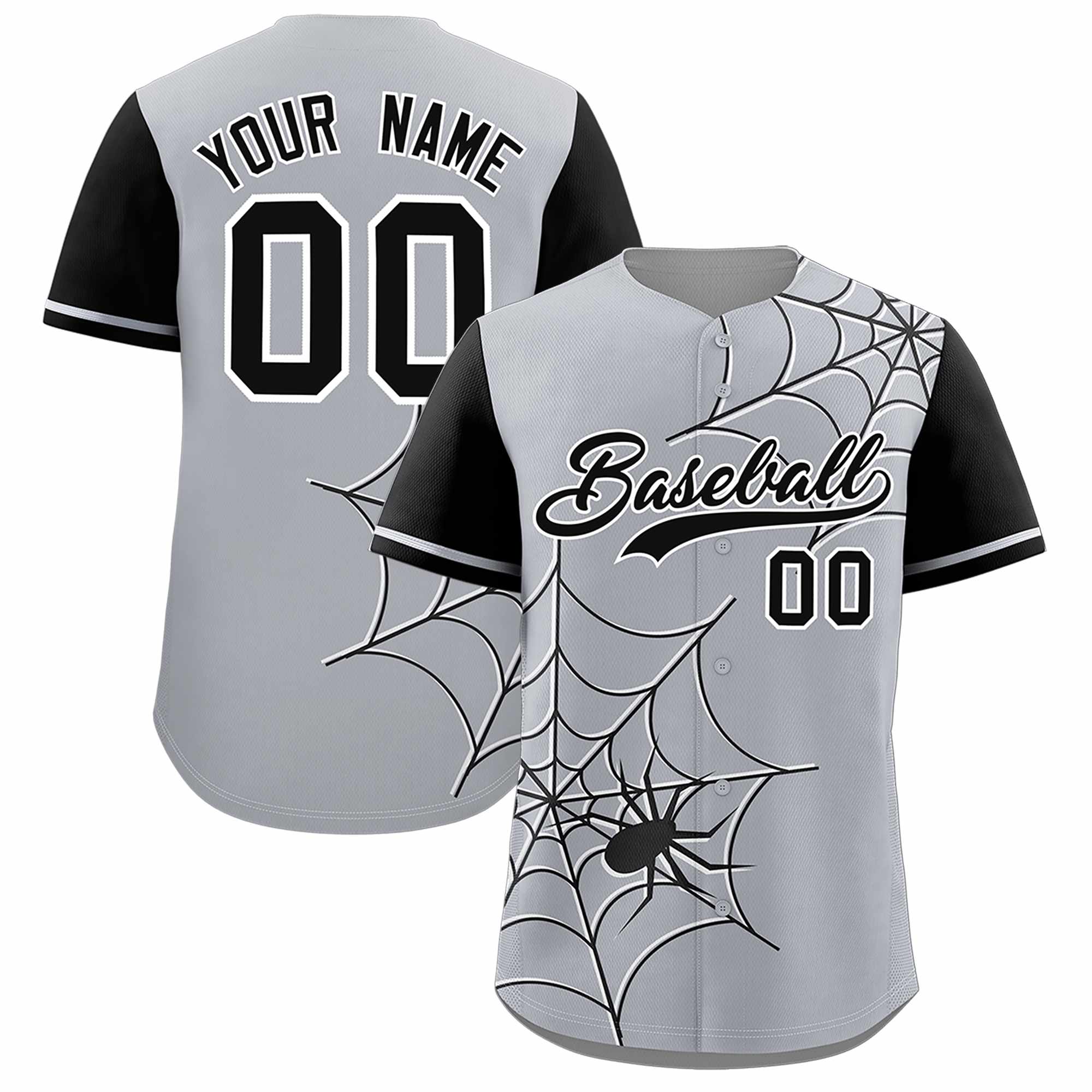Custom Gray-Black Spider Web Pattern Raglan Sleeves Authentic Baseball Jersey | KXKSHOP