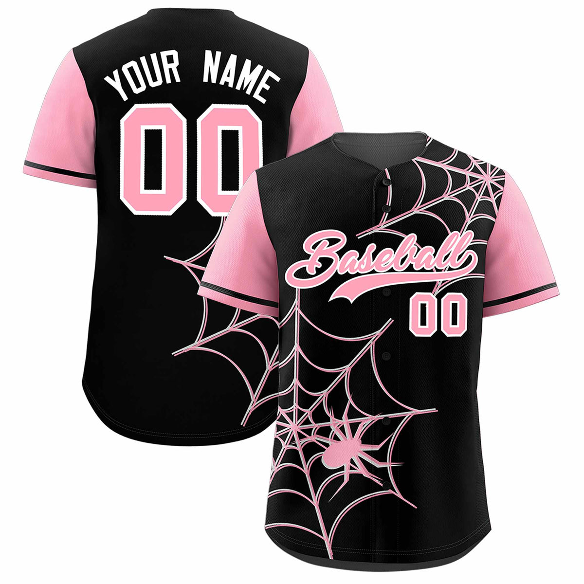 Custom Black-Light Pink Spider Web Pattern Raglan Sleeves Authentic Baseball Jersey | KXKSHOP