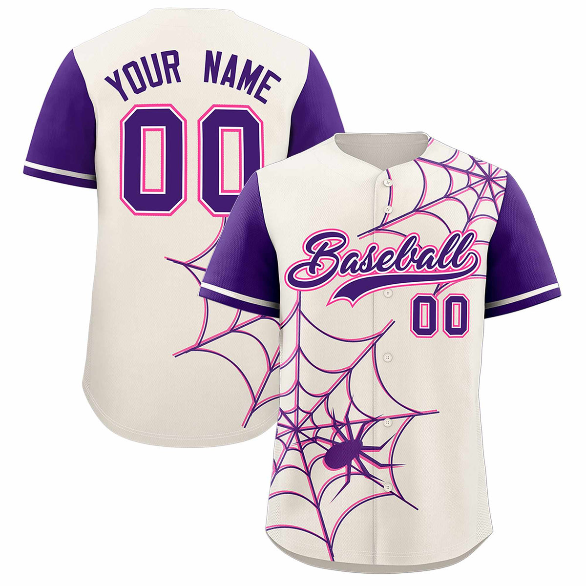 Custom Cream-Purple Spider Web Pattern Raglan Sleeves Authentic Baseball Jersey | KXKSHOP