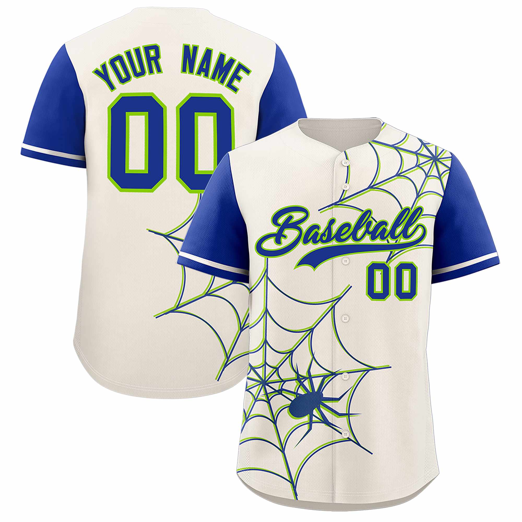 Custom Cream-Royal Spider Web Pattern Raglan Sleeves Authentic Baseball Jersey | KXKSHOP