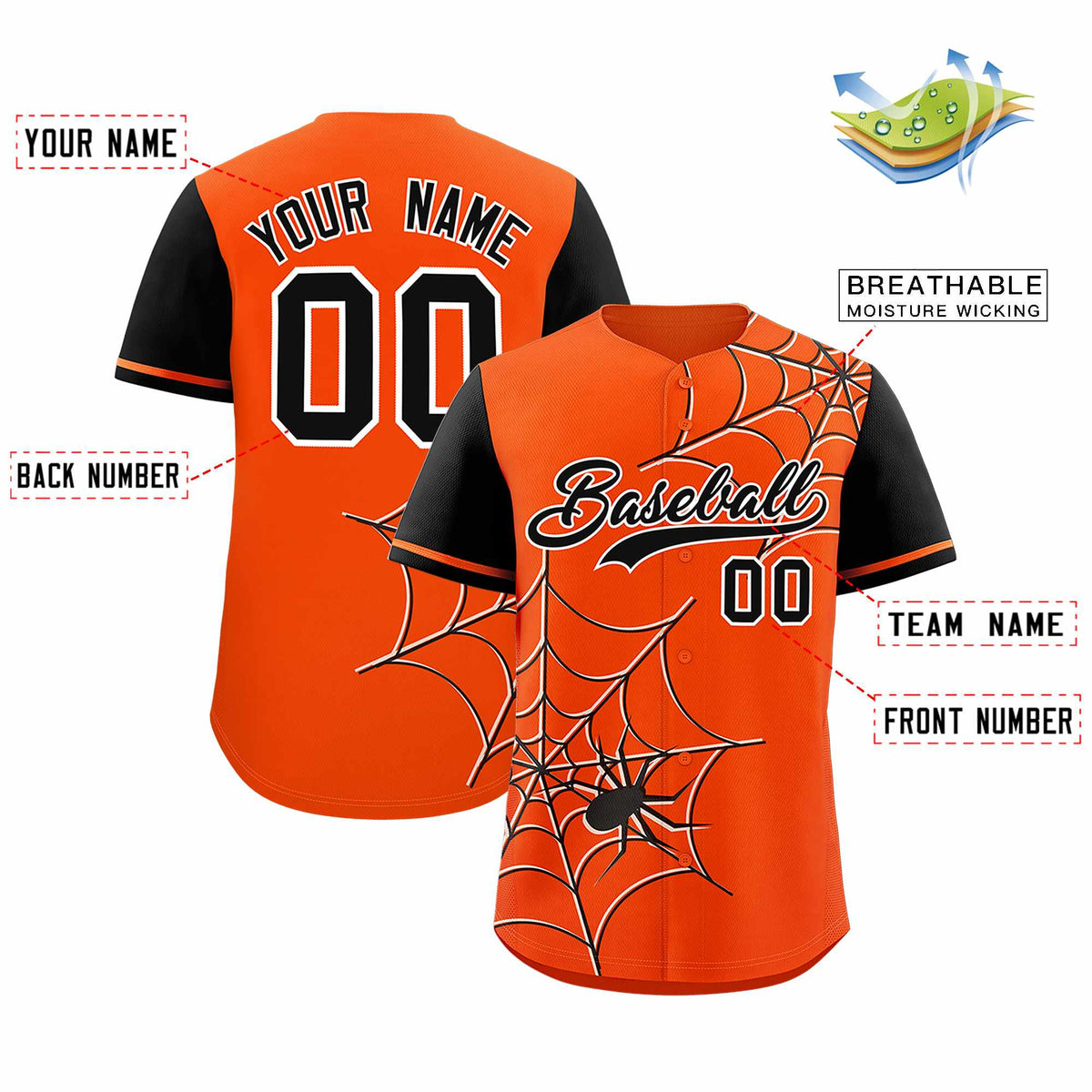 Custom Orange-Black Spider Web Pattern Raglan Sleeves Authentic Baseball Jersey | KXKSHOP