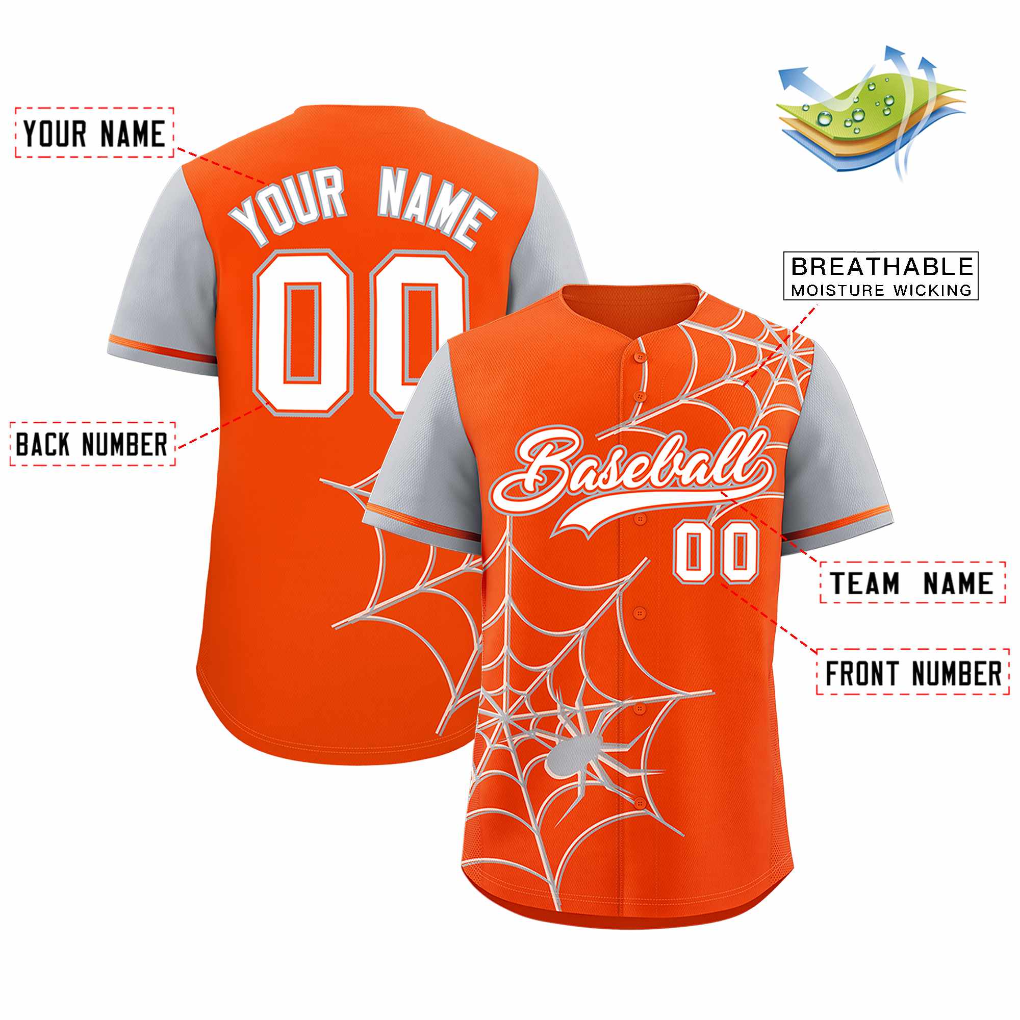 Custom Orange-Gray Spider Web Pattern Raglan Sleeves Authentic Baseball Jersey | KXKSHOP