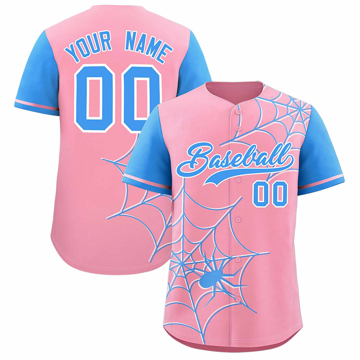 Custom Light Pink-Powder Blue Spider Web Pattern Raglan Sleeves Authentic Baseball Jersey | KXKSHOP