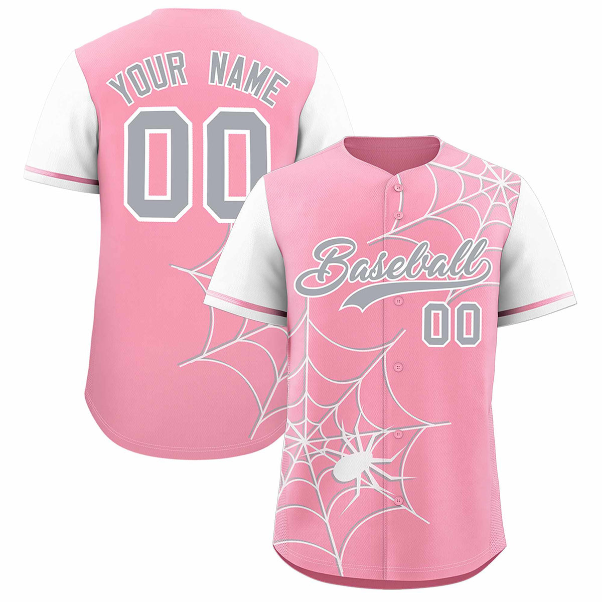 Custom Light Pink-White Spider Web Pattern Raglan Sleeves Authentic Baseball Jersey | KXKSHOP