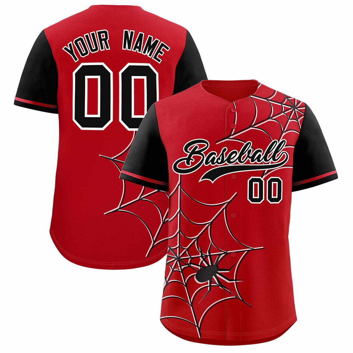 Custom Red-Black Spider Web Pattern Raglan Sleeves Authentic Baseball Jersey | KXKSHOP