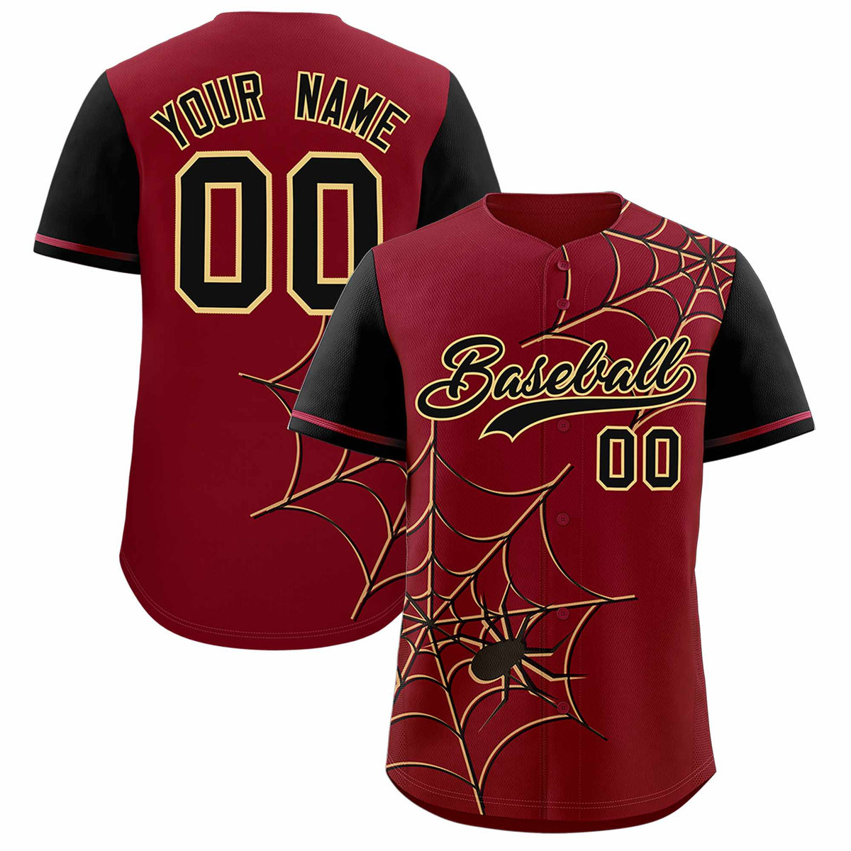 Custom Crimson-Black Spider Web Pattern Raglan Sleeves Authentic Baseball Jersey | KXKSHOP