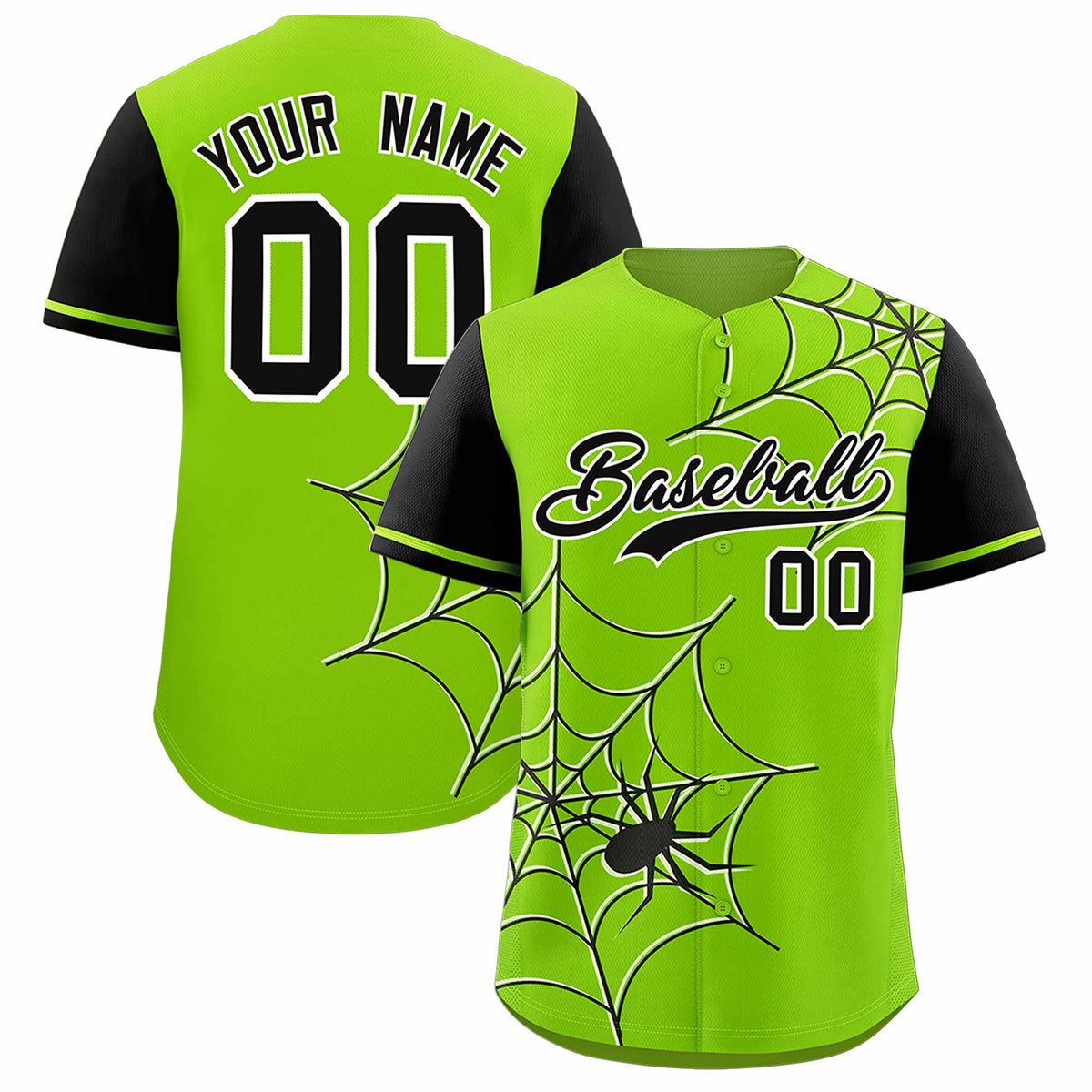 Custom Neon Green-Black Spider Web Pattern Raglan Sleeves Authentic Baseball Jersey | KXKSHOP
