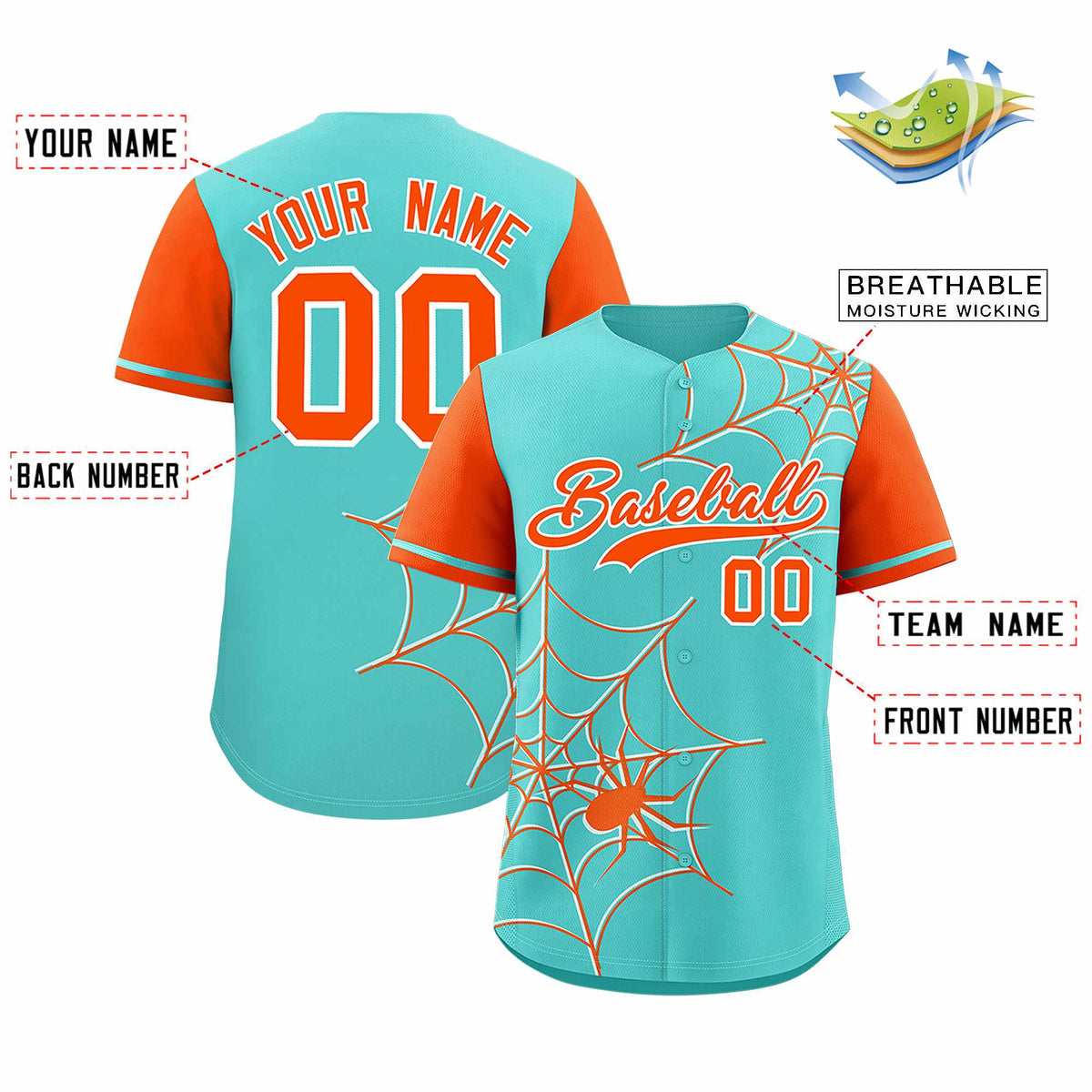 Custom Bright Green-Orange Spider Web Pattern Raglan Sleeves Authentic Baseball Jersey | KXKSHOP