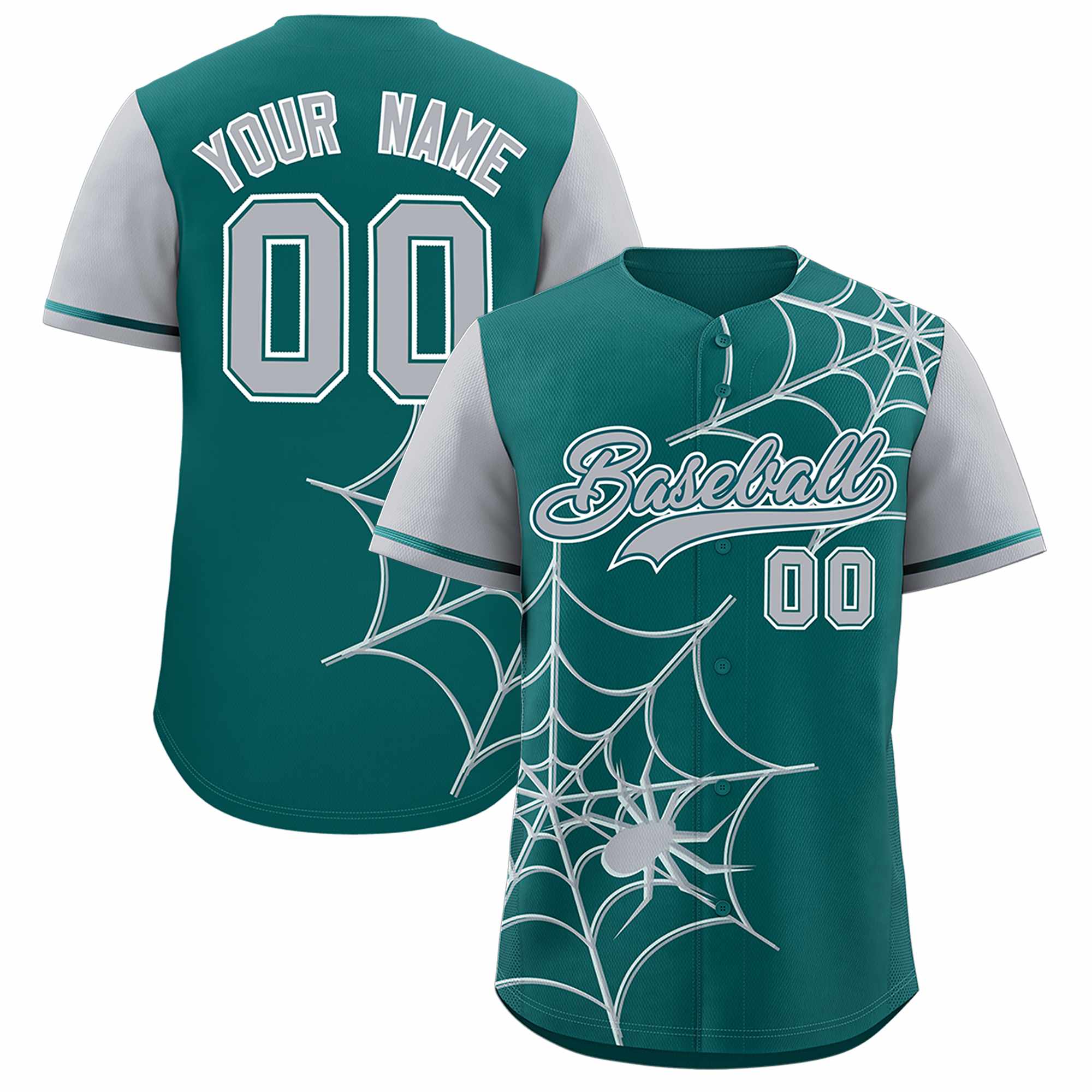Custom Aqua-Gray Spider Web Pattern Raglan Sleeves Authentic Baseball Jersey | KXKSHOP