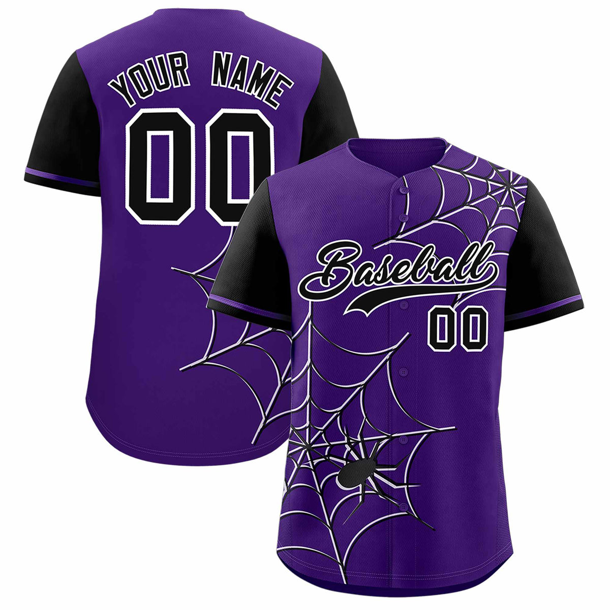 Custom Purple-Black Spider Web Pattern Raglan Sleeves Authentic Baseball Jersey | KXKSHOP