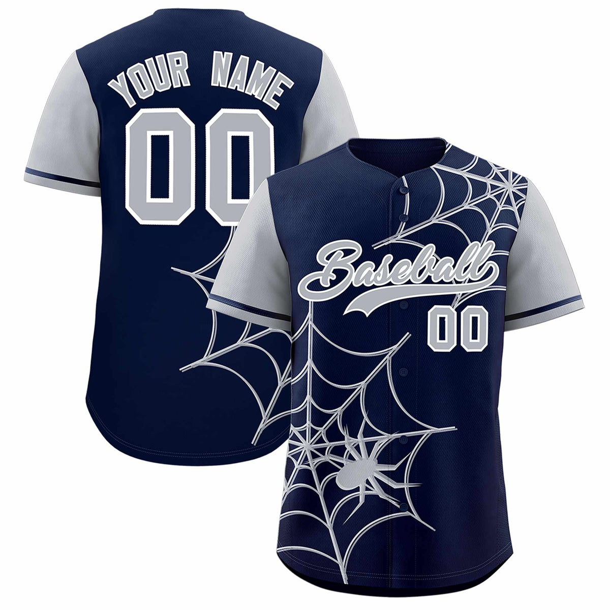 Custom Navy-Gray Spider Web Pattern Raglan Sleeves Authentic Baseball Jersey | KXKSHOP