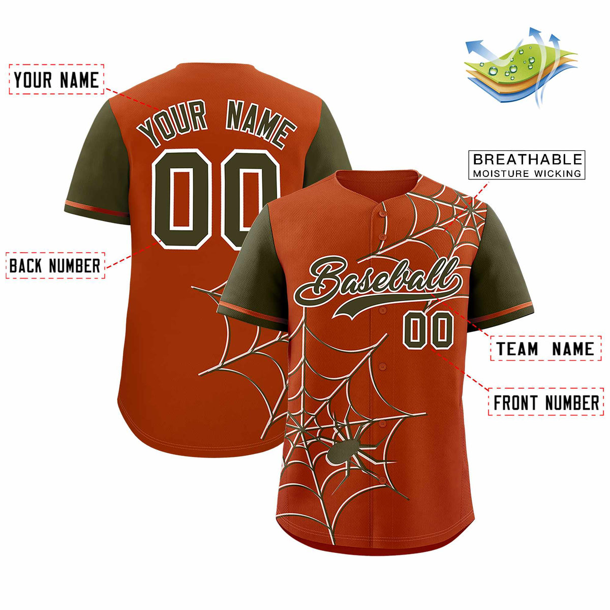 Custom Texas Orange-Olive Spider Web Pattern Raglan Sleeves Authentic Baseball Jersey | KXKSHOP