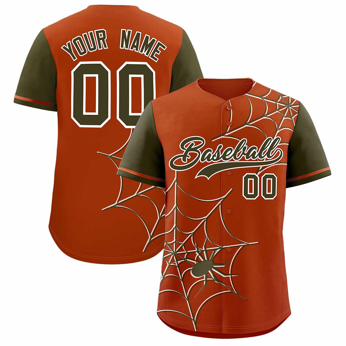 Custom Texas Orange-Olive Spider Web Pattern Raglan Sleeves Authentic Baseball Jersey | KXKSHOP
