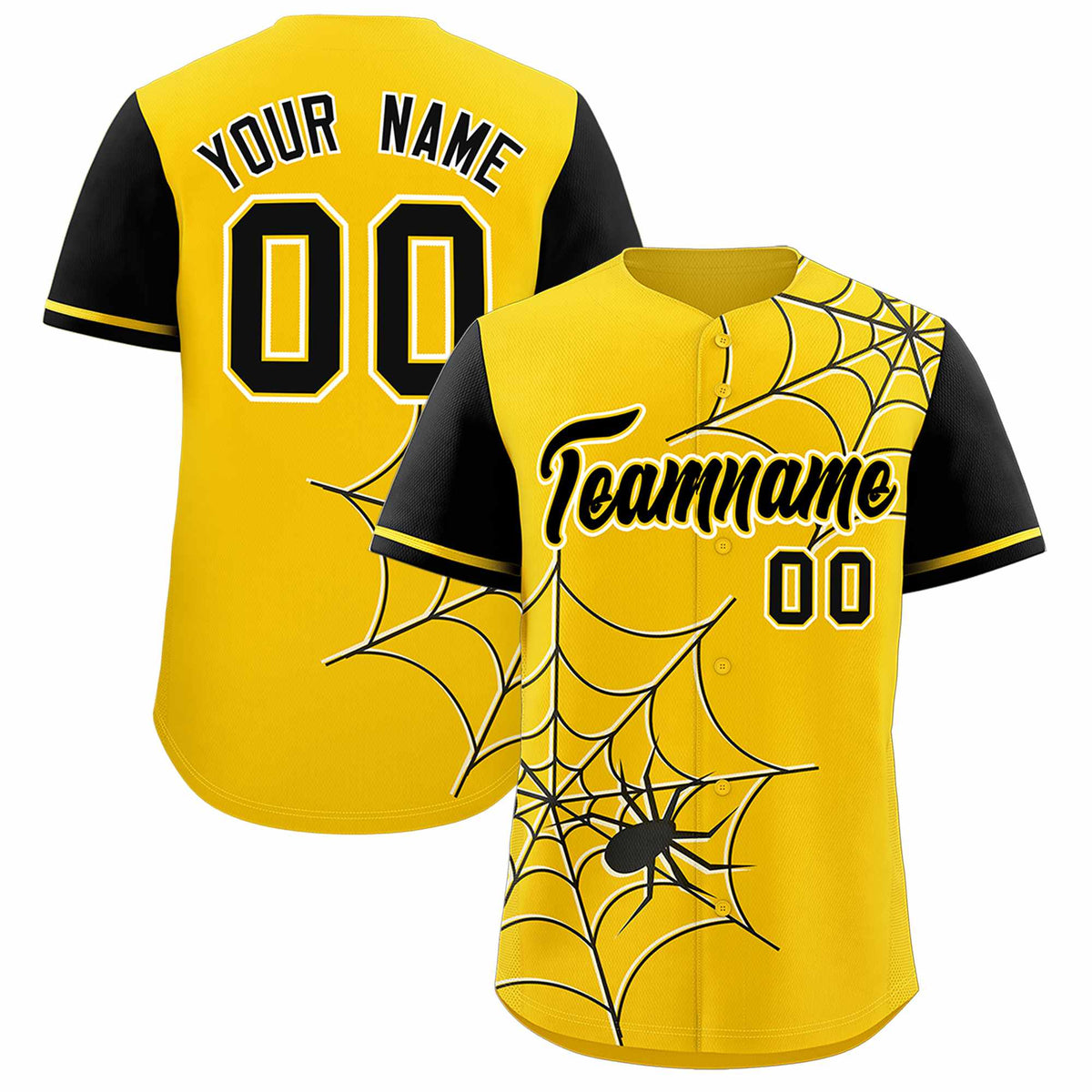 Custom Gold-Black Spider Web Pattern Raglan Sleeves Authentic Baseball Jersey | KXKSHOP