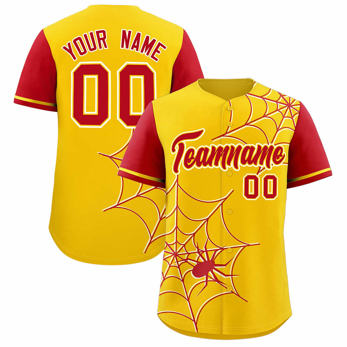 Custom Gold-Red Spider Web Pattern Raglan Sleeves Authentic Baseball Jersey | KXKSHOP