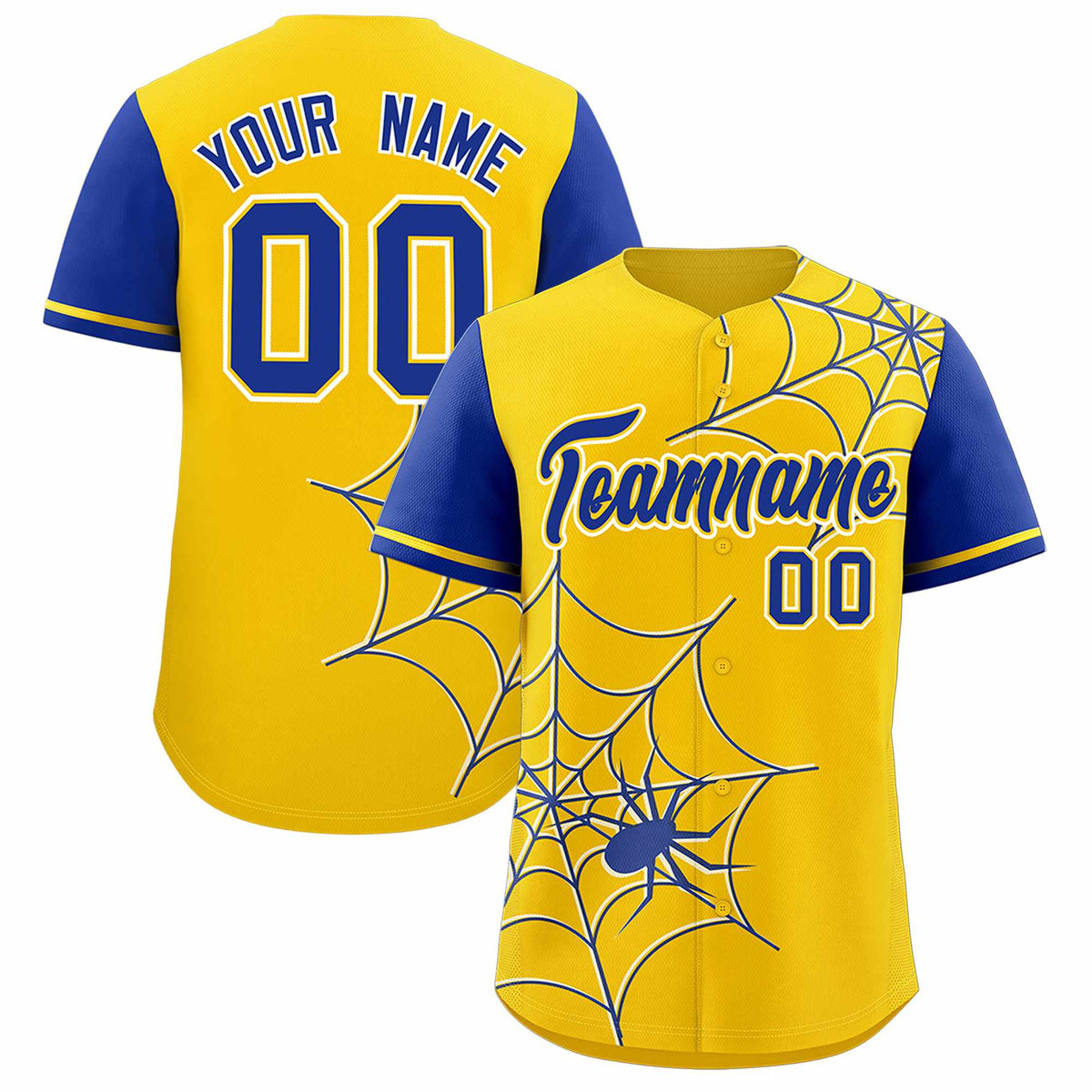 Custom Gold-Royal Spider Web Pattern Raglan Sleeves Authentic Baseball Jersey | KXKSHOP