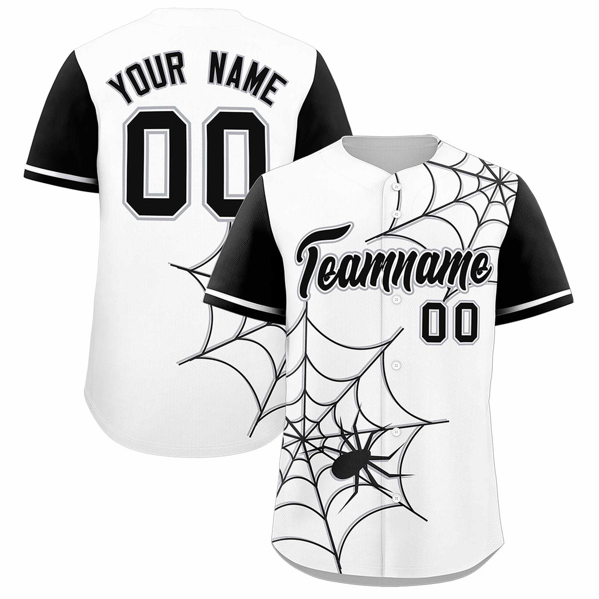 Custom White-Black Spider Web Pattern Raglan Sleeves Authentic Baseball Jersey | KXKSHOP
