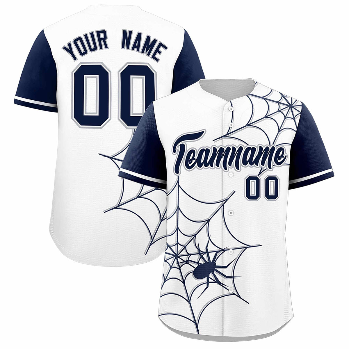 Custom White-Navy Spider Web Pattern Raglan Sleeves Authentic Baseball Jersey | KXKSHOP