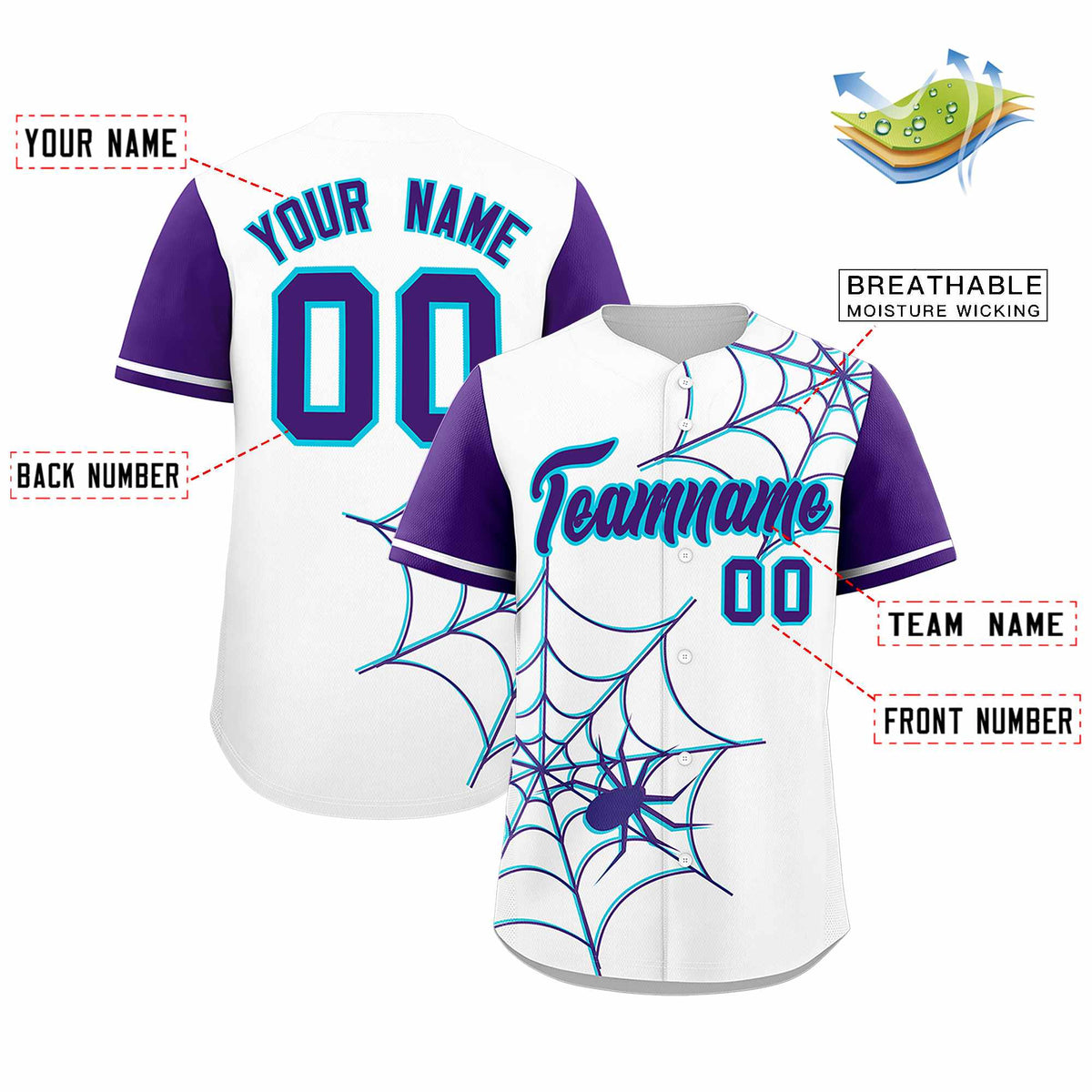 Custom White-Purple Spider Web Pattern Raglan Sleeves Authentic Baseball Jersey | KXKSHOP