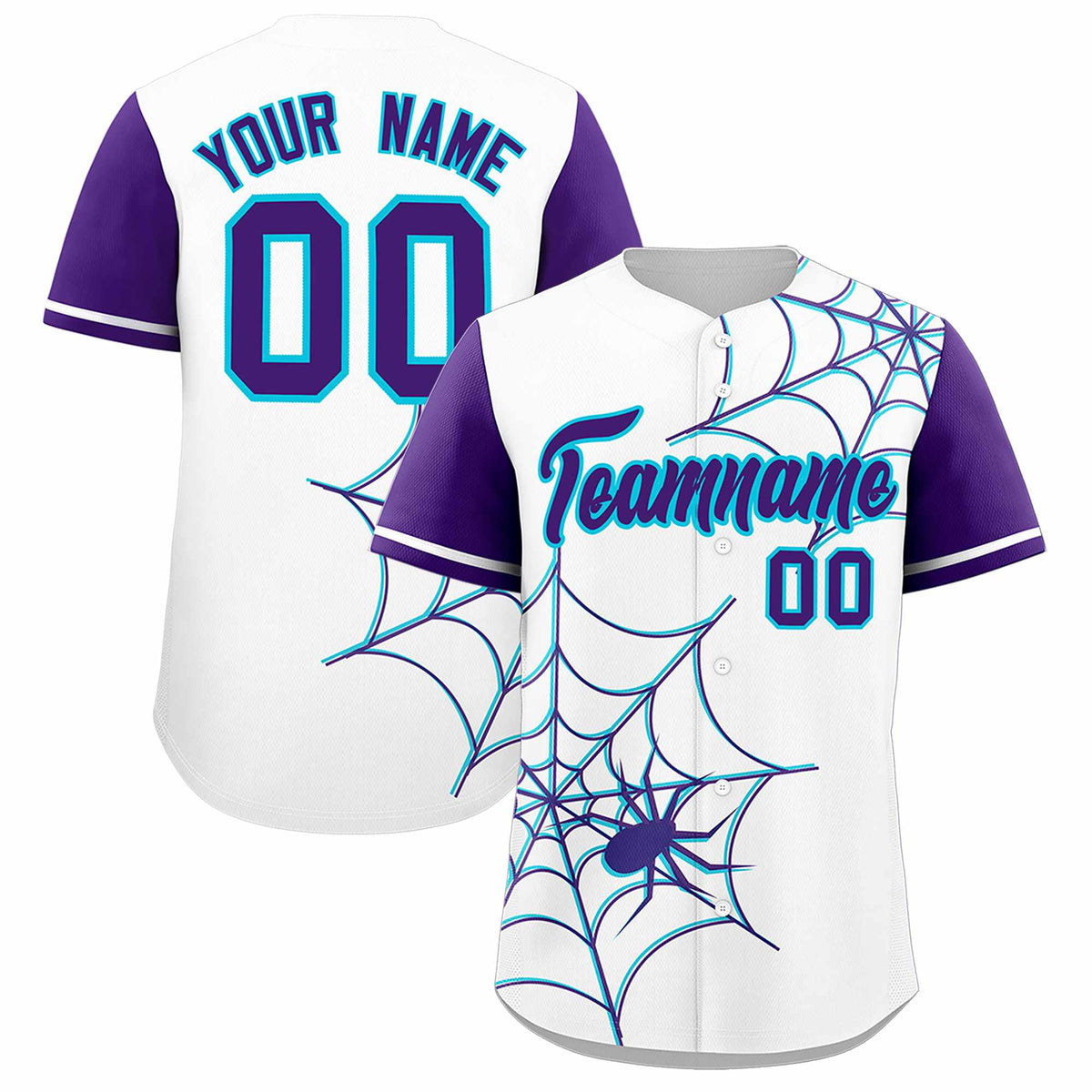 Custom White-Purple Spider Web Pattern Raglan Sleeves Authentic Baseball Jersey | KXKSHOP