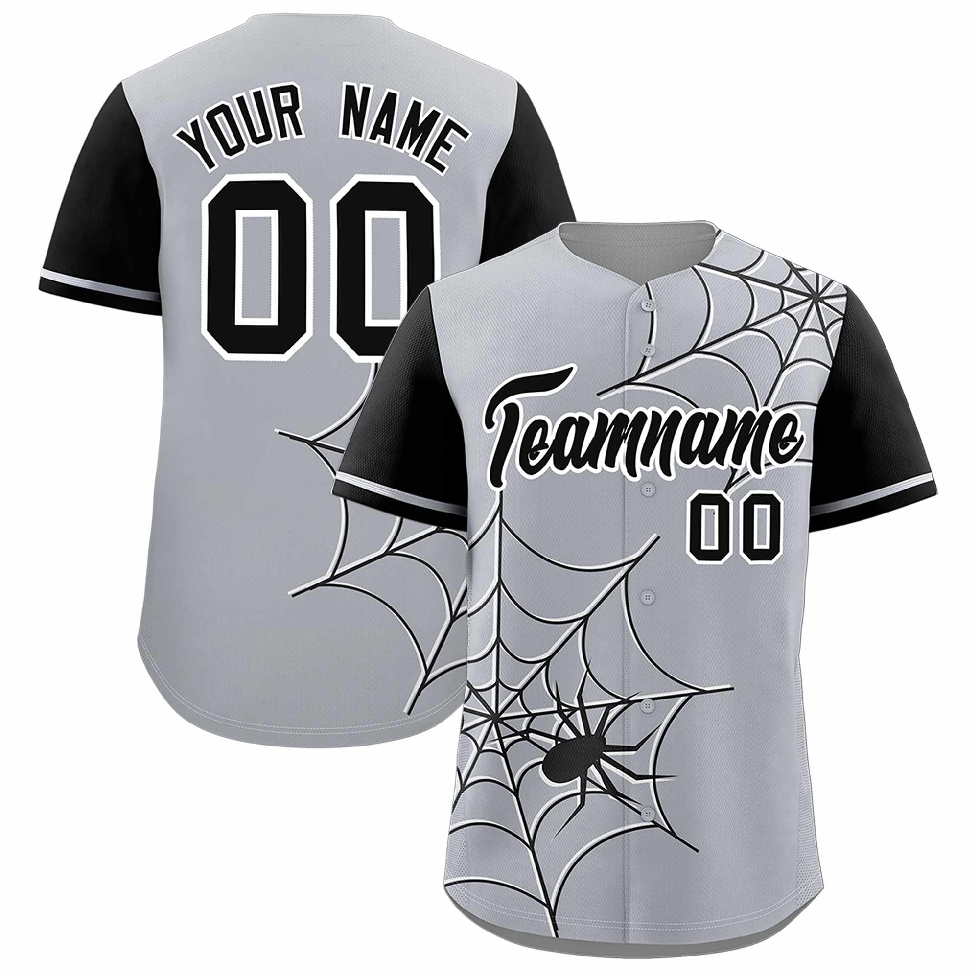 Custom Gray-Black Spider Web Pattern Raglan Sleeves Authentic Baseball Jersey | KXKSHOP