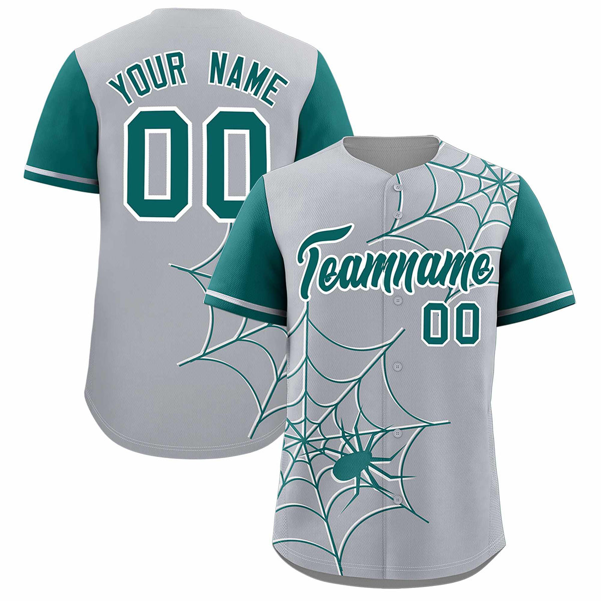 Custom Gray-Aqua Spider Web Pattern Raglan Sleeves Authentic Baseball Jersey | KXKSHOP
