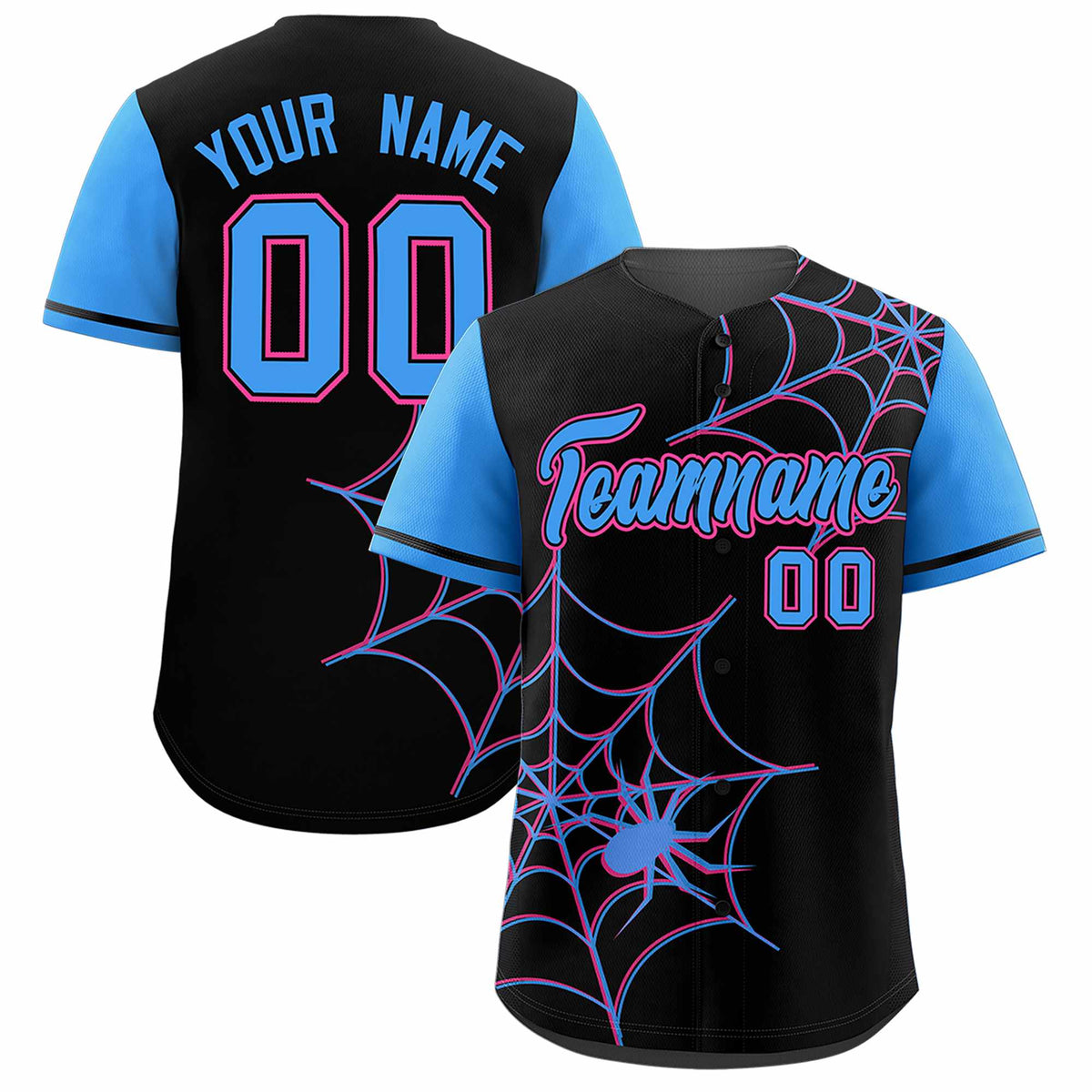 Custom Black-Powder Blue Spider Web Pattern Raglan Sleeves Authentic Baseball Jersey | KXKSHOP
