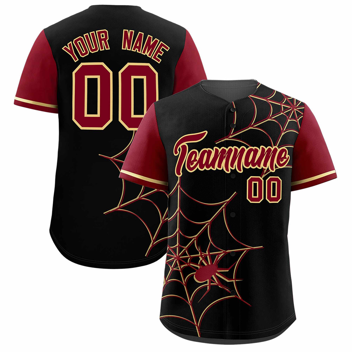 Custom Black-Crimson Spider Web Pattern Raglan Sleeves Authentic Baseball Jersey | KXKSHOP
